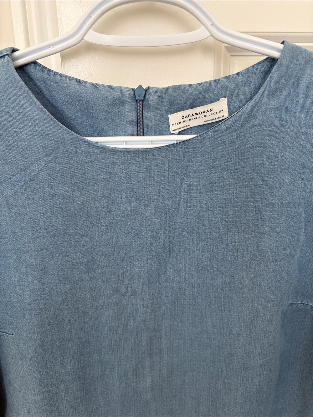 Zara Light Blue Denim A-Line Dress with Ruffle Sleeves